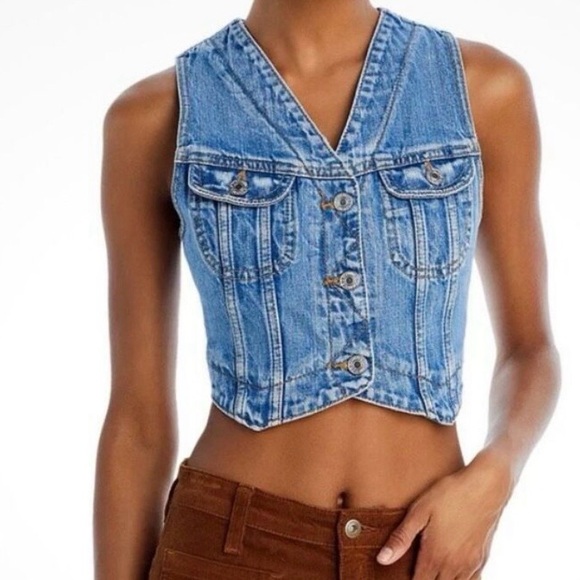 Re/Done Blue Denim Vest with Button Accents - Picture 2 of 6